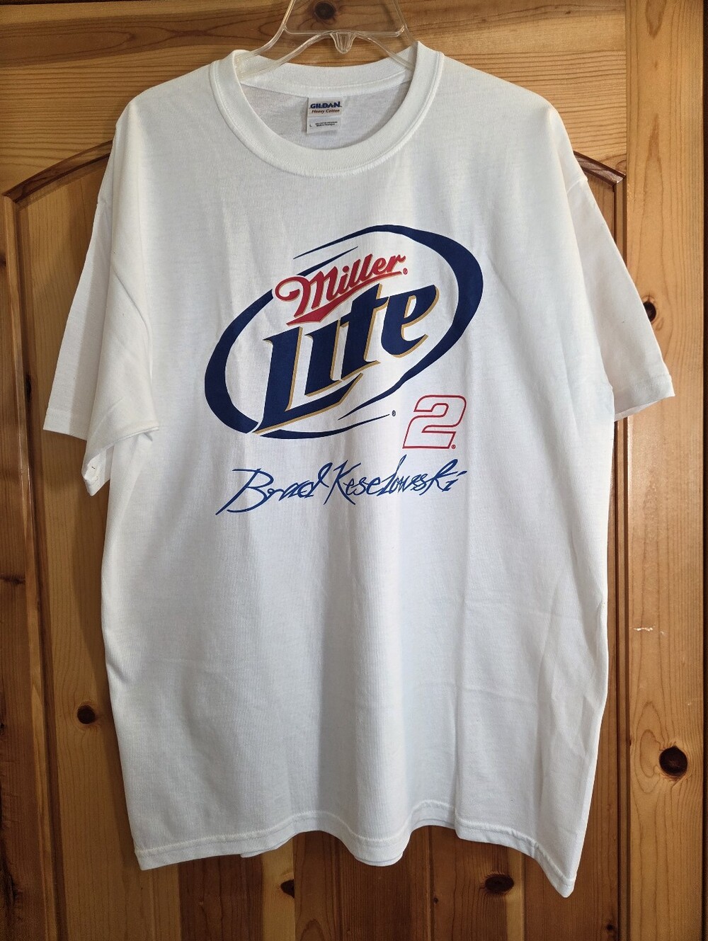 NOS BRAD KESELOWSKI T-SHIRT #2 MILLER LITE PENSKE RACING NASCAR MEN'S WHITE LG